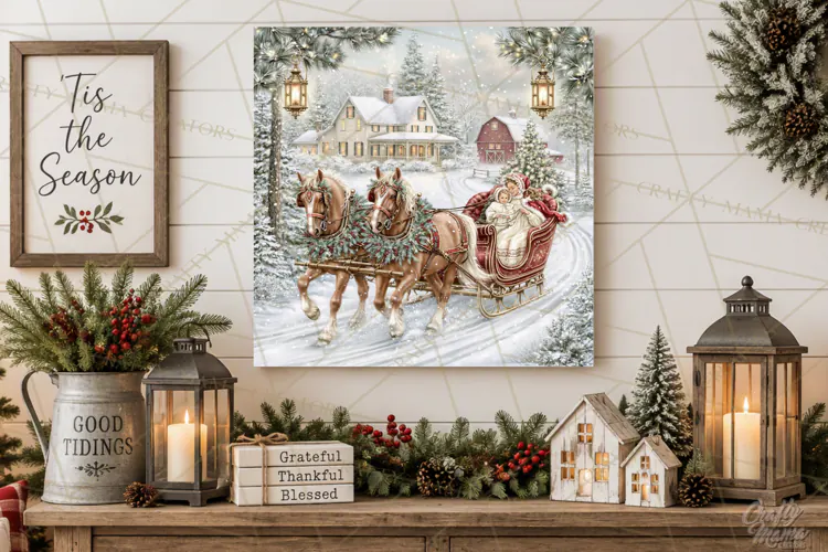 Christmas Farm Scene Sublimation, Vintage Farmhouse Png