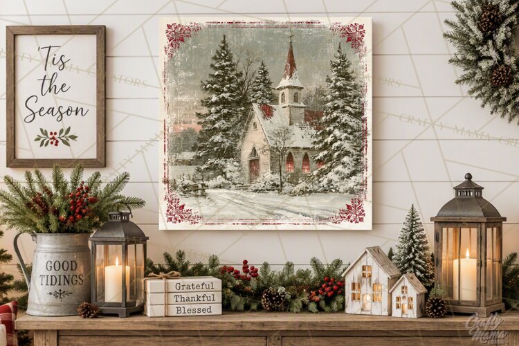 Snowy Farmhouse Winter Decor, Rustic Winter Signs PNG example image 1
