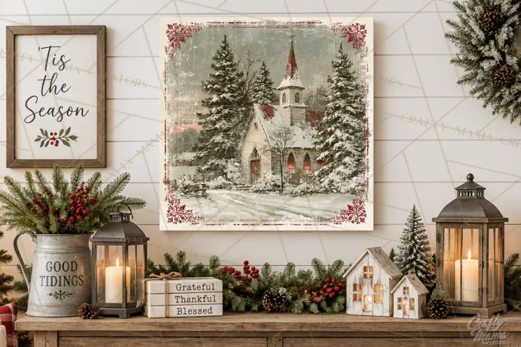 Snowy Farmhouse Winter Decor, Rustic Winter Signs PNG