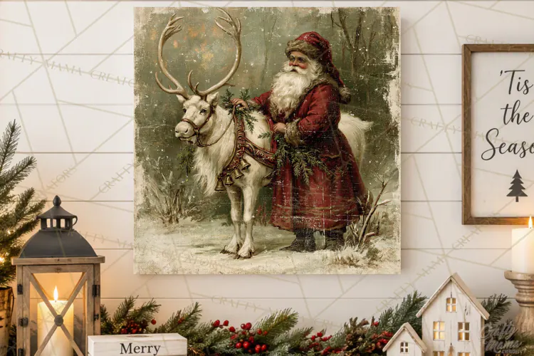 Vintage Santa Christmas Signs PNG, Nostalgic Winter Village