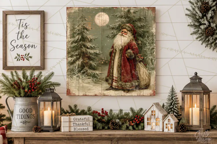 Vintage Santa Christmas Signs PNG, Nostalgic Winter Village