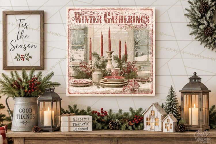 Snowy Farmhouse Winter Decor, Rustic Winter Signs PNG example image 1