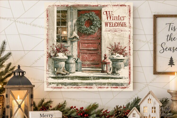 Snowy Farmhouse Winter Decor, Rustic Winter Signs PNG example image 1