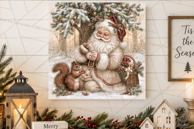 Santa Woodland Christmas Scenes, Vintage Santa Forest PNG example image 1