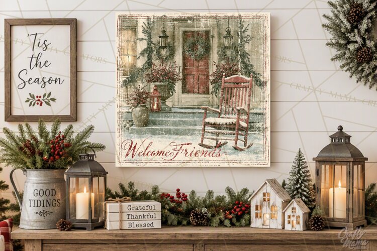 Snowy Farmhouse Winter Decor, Rustic Winter Signs PNG example image 1