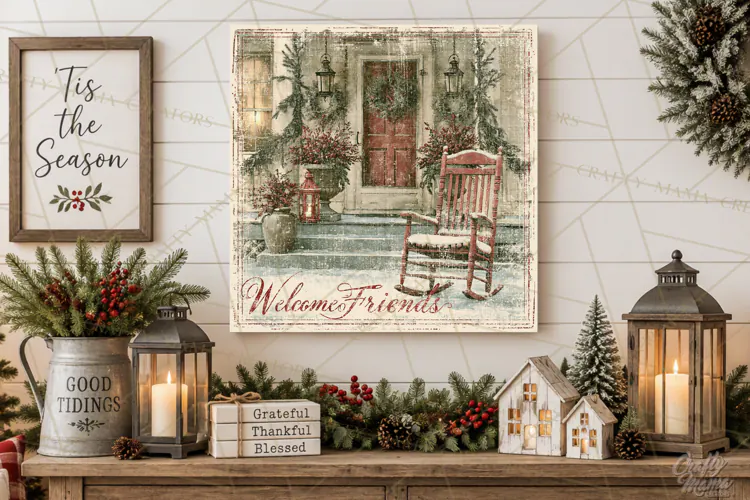 Snowy Farmhouse Winter Decor, Rustic Winter Signs PNG