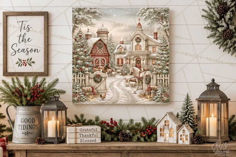 Christmas Farm Scene Sublimation, Vintage Farmhouse Png example image 1
