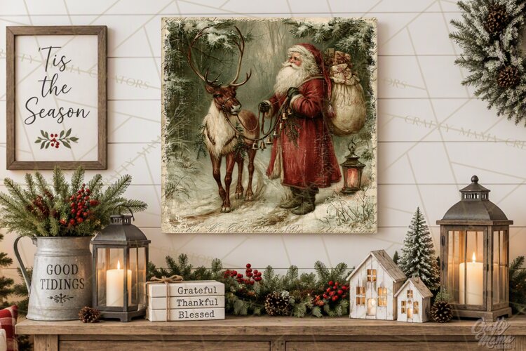 Vintage Santa Christmas Signs PNG, Nostalgic Winter Village example image 1