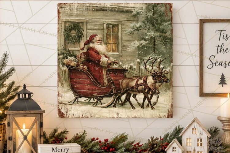 Vintage Santa Christmas Signs PNG, Nostalgic Winter Village example image 1