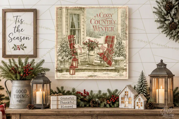 Snowy Farmhouse Winter Decor, Rustic Winter Signs PNG