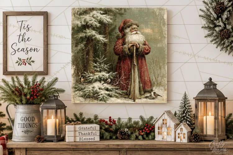 Vintage Santa Christmas Signs PNG, Nostalgic Winter Village