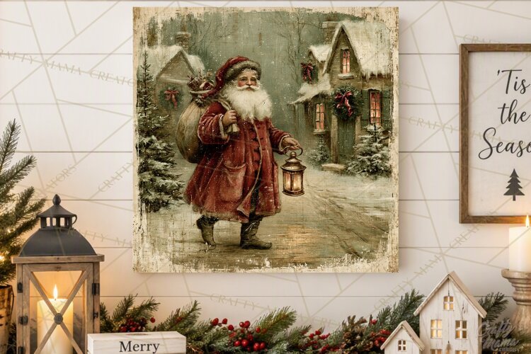 Vintage Santa Christmas Signs PNG, Nostalgic Winter Village example image 1