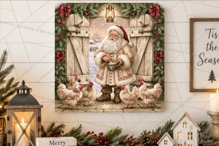 Christmas Farm Scene Sublimation, Vintage Farmhouse Png example image 1