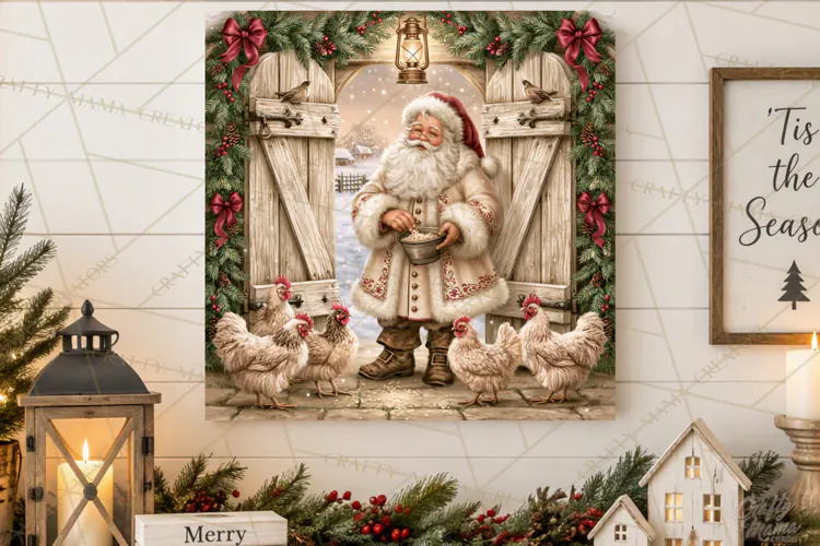 Christmas Farm Scene Sublimation, Vintage Farmhouse Png