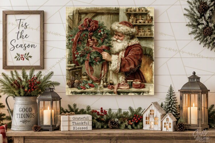 Vintage Santa Christmas Signs PNG, Nostalgic Winter Village example image 1