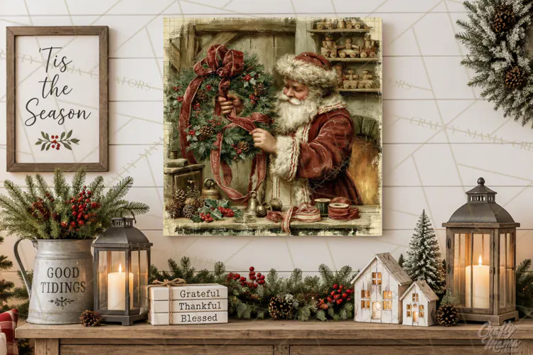 Vintage Santa Christmas Signs PNG, Nostalgic Winter Village