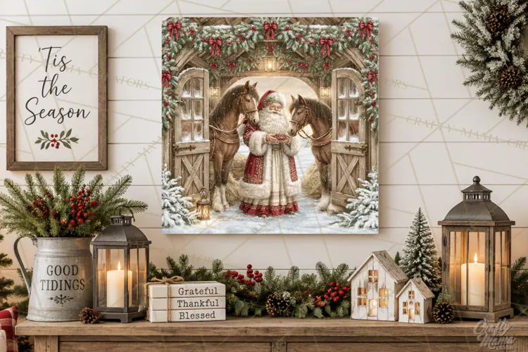 Christmas Farm Scene Sublimation, Vintage Farmhouse Png