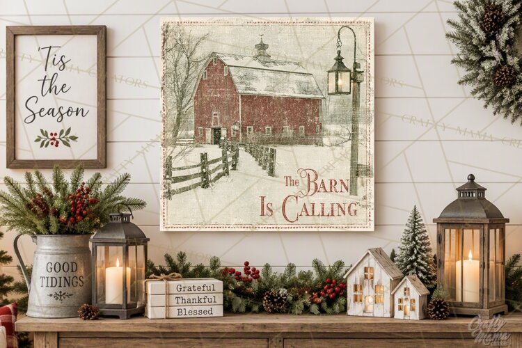 Snowy Farmhouse Winter Decor, Rustic Winter Signs PNG example image 1