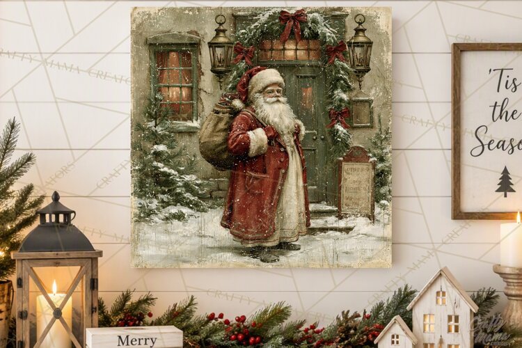 Vintage Santa Christmas Signs PNG, Nostalgic Winter Village example image 1