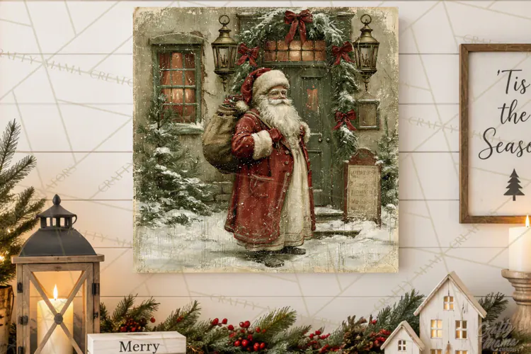 Vintage Santa Christmas Signs PNG, Nostalgic Winter Village