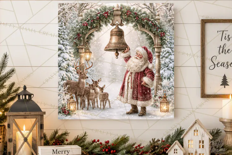 Santa Woodland Christmas Scenes, Vintage Santa Forest PNG