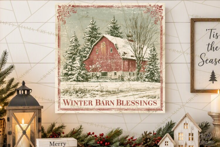 Snowy Farmhouse Winter Decor, Rustic Winter Signs PNG example image 1