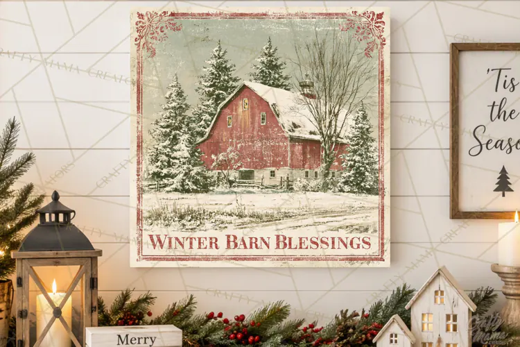 Snowy Farmhouse Winter Decor, Rustic Winter Signs PNG