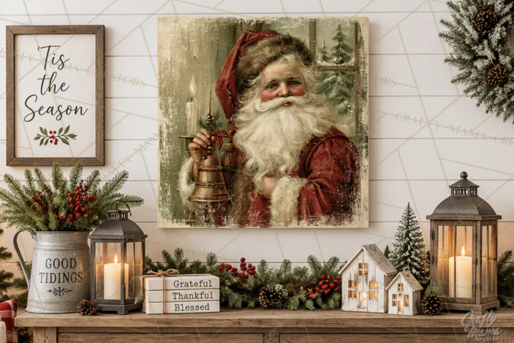 Vintage Santa Christmas Signs PNG, Nostalgic Winter Village