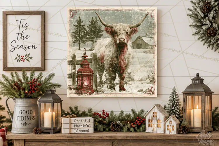 Snowy Farmhouse Winter Decor, Rustic Winter Signs PNG