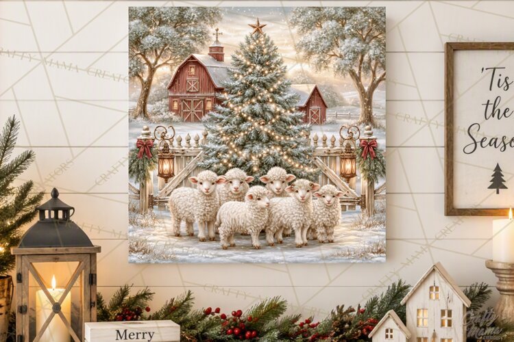 Christmas Farm Scene Sublimation, Vintage Farmhouse Png example image 1