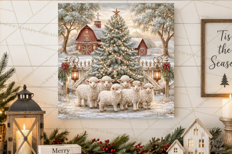 Christmas Farm Scene Sublimation, Vintage Farmhouse Png