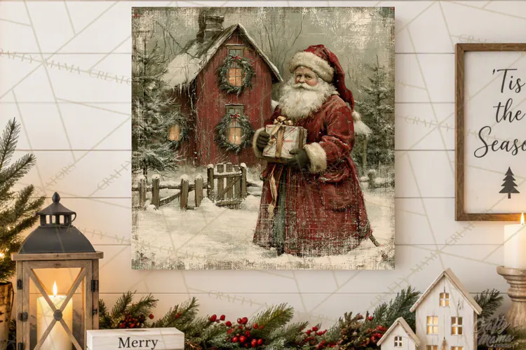 Vintage Santa Christmas Signs PNG, Nostalgic Winter Village