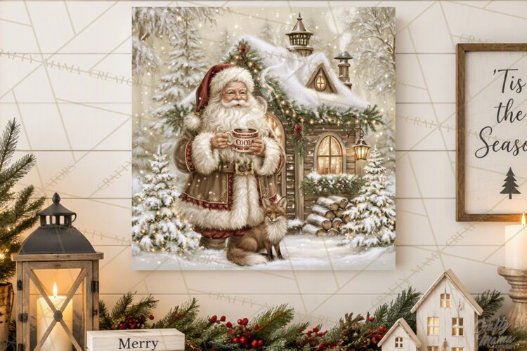 Santa Woodland Christmas Scenes, Vintage Santa Forest PNG example image 1