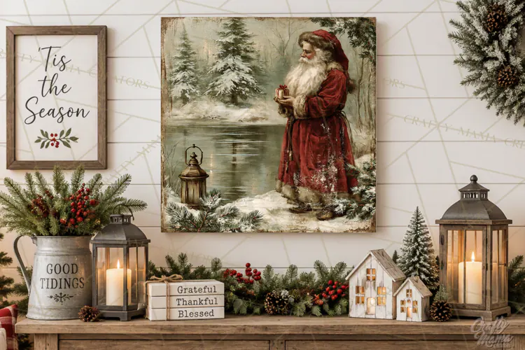Vintage Santa Christmas Signs PNG, Nostalgic Winter Village