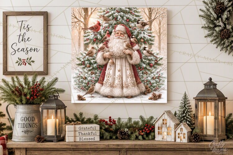 Santa Woodland Christmas Scenes, Vintage Santa Forest PNG example image 1