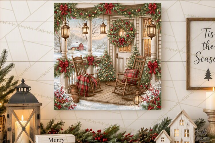 Christmas Farm Scene Sublimation, Vintage Farmhouse Png example image 1