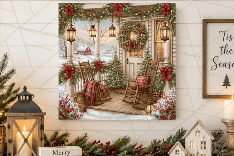 Christmas Farm Scene Sublimation, Vintage Farmhouse Png