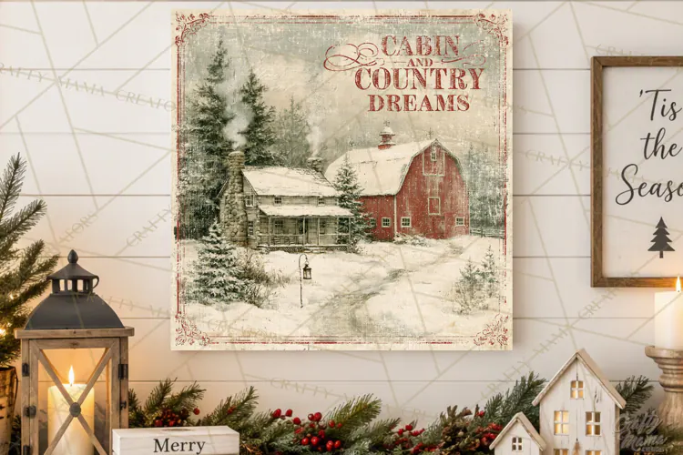 Snowy Farmhouse Winter Decor, Rustic Winter Signs PNG