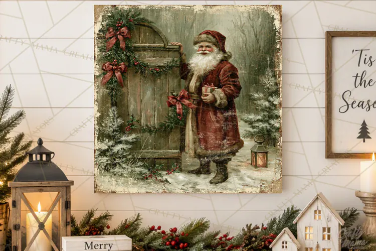 Vintage Santa Christmas Signs PNG, Nostalgic Winter Village