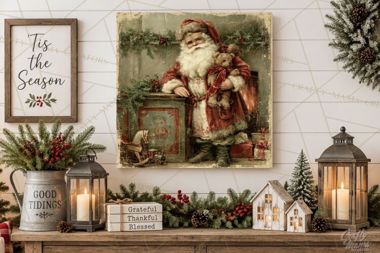 Vintage Santa Christmas Signs PNG, Nostalgic Winter Village example image 1