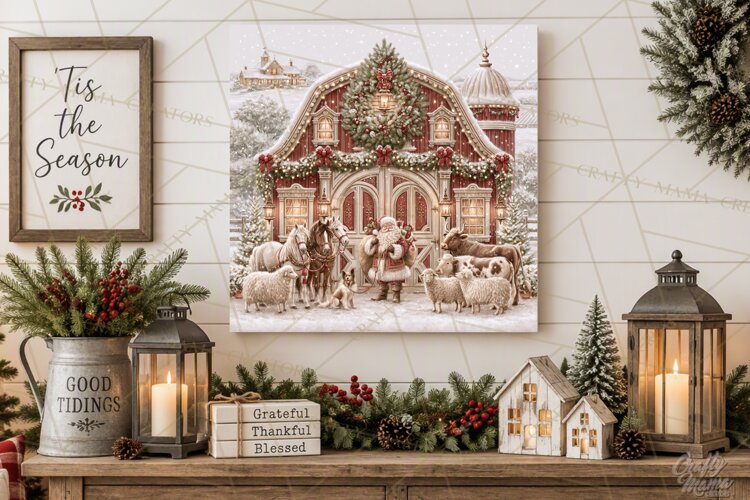 Christmas Farm Scene Sublimation, Vintage Farmhouse Png example image 1