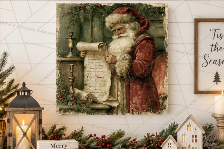 Vintage Santa Christmas Signs PNG, Nostalgic Winter Village example image 1