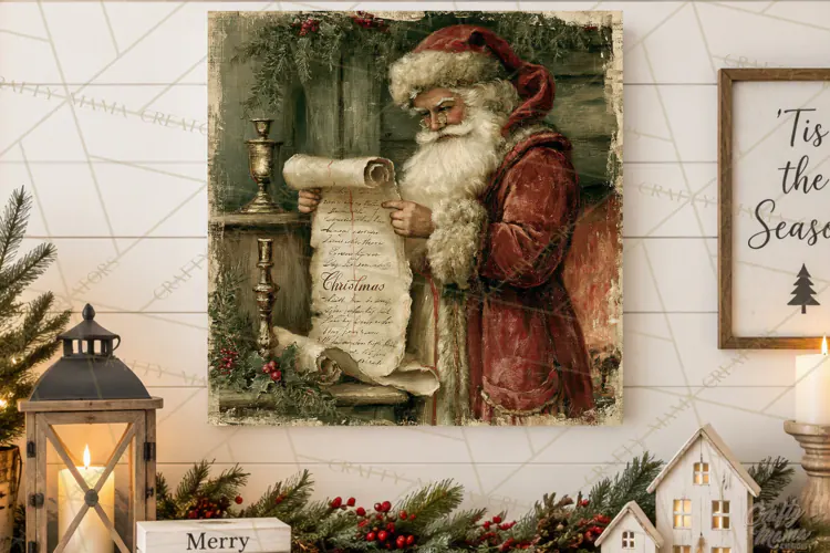 Vintage Santa Christmas Signs PNG, Nostalgic Winter Village