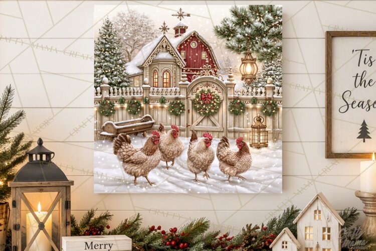Christmas Farm Scene Sublimation, Vintage Farmhouse Png example image 1