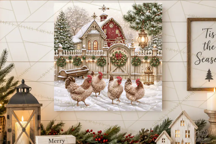 Christmas Farm Scene Sublimation, Vintage Farmhouse Png