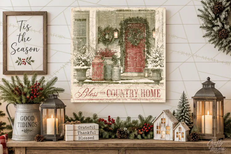 Snowy Farmhouse Winter Decor, Rustic Winter Signs PNG