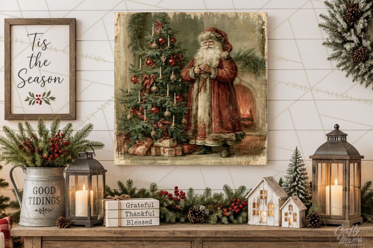 Vintage Santa Christmas Signs PNG, Nostalgic Winter Village example image 1