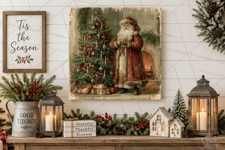 Vintage Santa Christmas Signs PNG, Nostalgic Winter Village