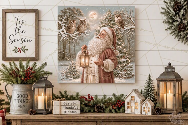 Santa Woodland Christmas Scenes, Vintage Santa Forest PNG example image 1