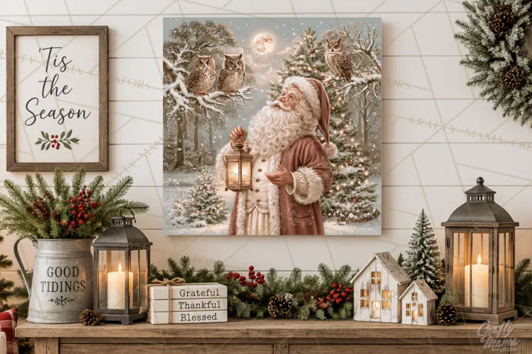 Santa Woodland Christmas Scenes, Vintage Santa Forest PNG